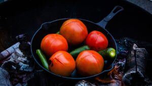 tomatoes, jalapeno, cast iron, camping