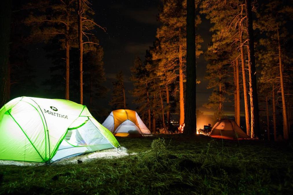 Camp Outdoor - a tent pitched tent pitched in the dark forest