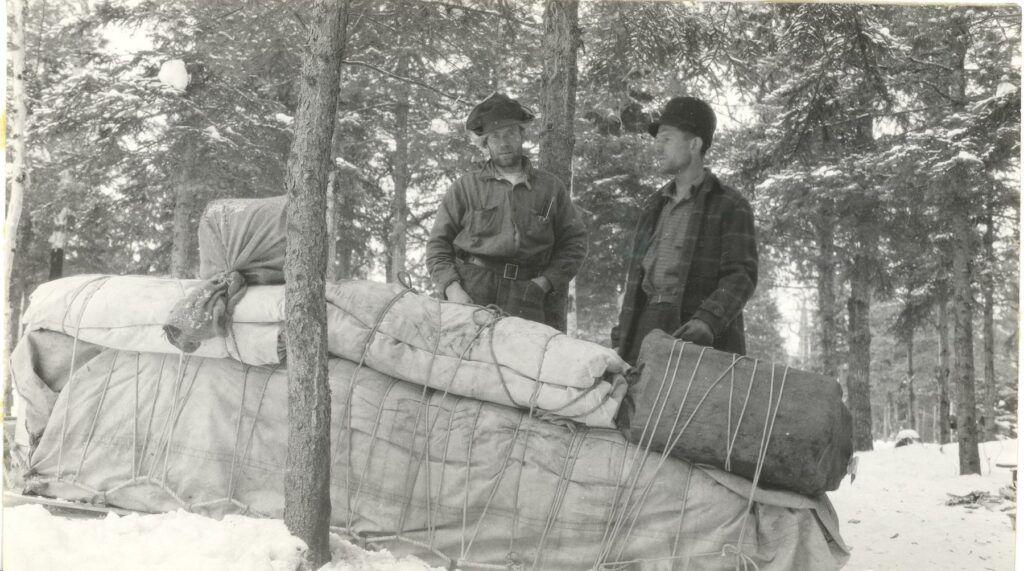 File:Dog sled load of equipment and supplies ready to start to the Bower Trout timber survey camp, 1